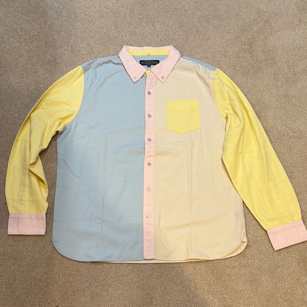 J. Peterman Blue and Yellow Color-Block Casual Shirt